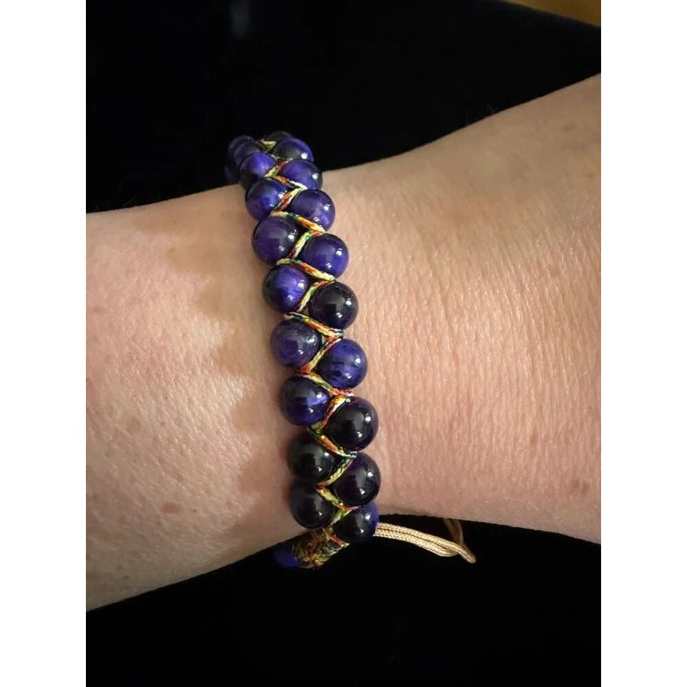 Purple Cat's Eye Glass Double Row Shamballa Bracelet - Color Shift
